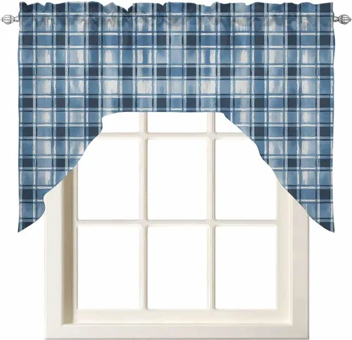 Miniatura 7 de Cortinas de cocina con cenefa roja a cuadros de acuarela, cenefa con bolsillo para barra, paneles de cortina para dormitorio, sala de estar, baño