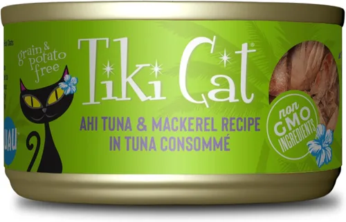 Tiki Cat Luau - Comida húmeda sin granos, baja en carbohidratos, con aves de corral o peces en consomé para gatos adultos y gatitos.