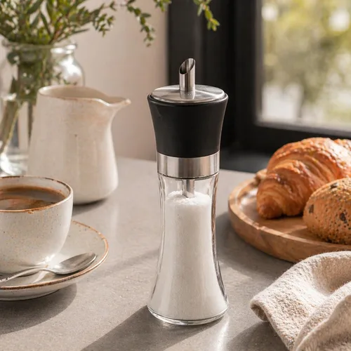 Miniatura 4 de Restaurantware Vetri - Dispensador de azúcar de 6.3 onzas, 1 dispensador de azúcar con boquilla para vertido, tapa negra, acabado transparente