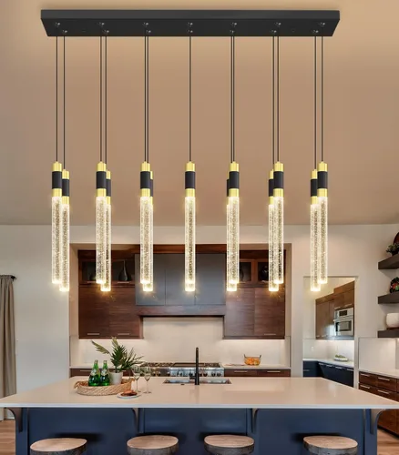 Miniatura 11 de Lámpara de araña moderna de 118 pulgadas con 12 luces para sala de estar, luminaria LED regulable para entrada, luz de techo alto, iluminación