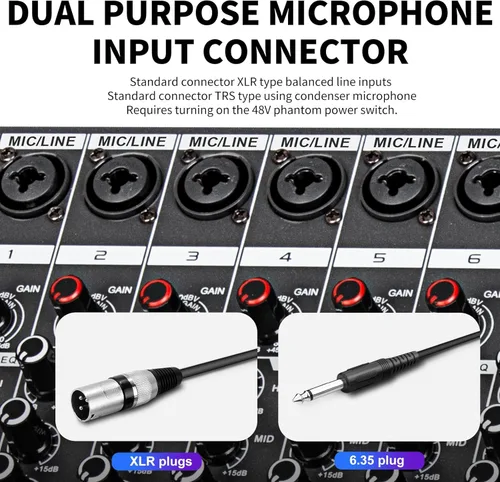 Miniatura 5 de Depusheng MX8 Mezclador de sonido de 8 canales Consola de mezcla de audio 48V 256DSP Profesional USB PC Play Record Podcast Live Broadcast (US MX8)