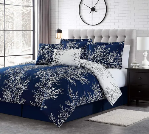 Miniatura 2 de Spirit Linen - Cama individual en una bolsa, ropa de cama reversible de 5 piezas de gran tamaño con funda y falda de cama a juego, elegante Azul