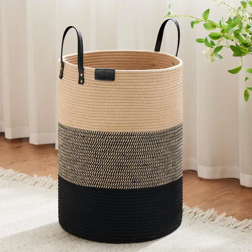 Miniatura 29 de VIPOSCO Cesta alta para ropa sucia, cesta grande para ropa sucia con mango de cuero, cesta de almacenamiento de cuerda tejida para manta, juguete