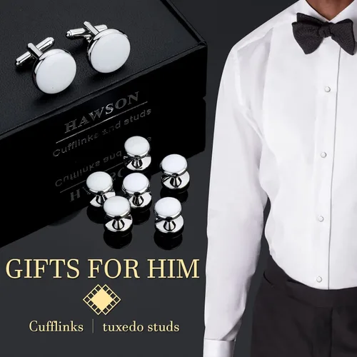 Miniatura 3 de HAWSON Juego de gemelos y tachuelas de esmoquin para hombre con caja de regalo joyas o accesorios para hombre adecuados para traje negro, camisas