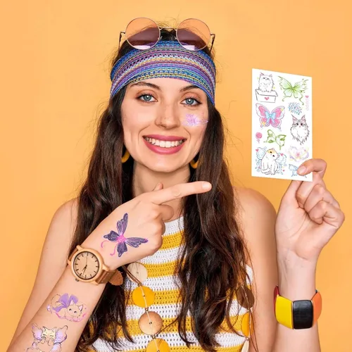 Miniatura 3 de 10 hojas de tatuajes temporales de mariposa de dibujos animados para niños, tatuajes temporales, calcomanías de tatuajes temporales, lindos