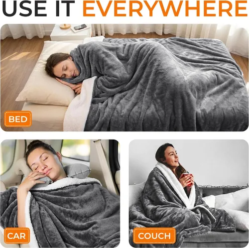 Miniatura 7 de Cheer Collection Manta para sofá – Manta de lujo – Manta suave de microsherpa para sofá, cama y viajes – Elegante manta decorativa – 50 x 60 Gris