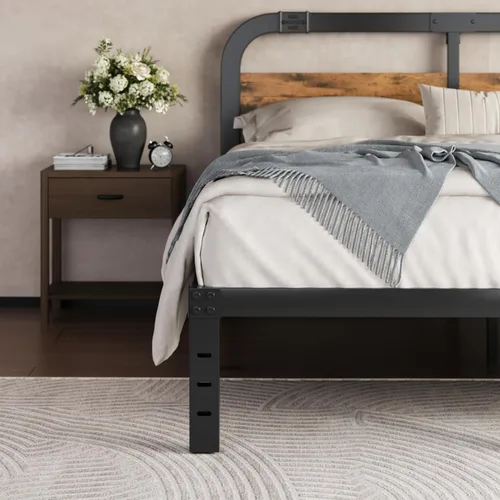 Miniatura 5 de ZIYOO Base de cama Queen de 14 pulgadas con cabecero, marco de cama de plataforma resistente, no necesita somier, sin ruido, espacio