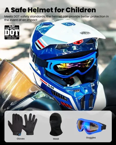 Miniatura 2 de ILM Cascos de Motocicleta Todoterreno Juveniles para Niños Casco ATV Motocross BMX Fuera de Carretera Motocicleta con Gafas Guantes Máscara DOT