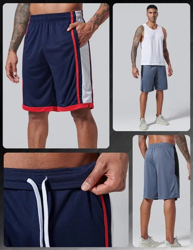 Miniatura 4 de Liberty Imports Paquete de 5 pantalones cortos de baloncesto atléticos de secado rápido para hombre, entrepierna de 9 pulgadas con bolsillos, ropa