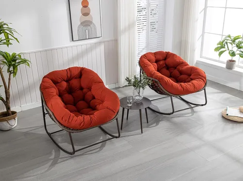 Miniatura 16 de Mecedora de gran tamaño para interiores, cómoda silla mecedora de pana con cojín grueso y marco, silla mecedora grande de mimbre para sala de estar