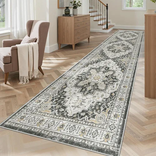 Miniatura 63 de Madane Alfombra lavable de 2 x 3 pies, alfombra de entrada pequeña, antideslizante, vintage, para entrada interior, alfombra de pelo bajo