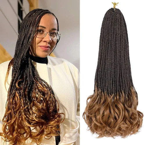 Miniatura 14 de Trenzas de ganchillo rizadas francesas de 14 pulgadas, 6 paquetes de trenzas caja con extremos rizados, trenzas de caja diosa, cabello trenzado #1B