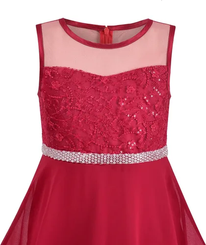 Miniatura 3 de Sunny Fashion Vestido de niña Flor Encaje Top Borgoña Gradient Falda Sin Mangas