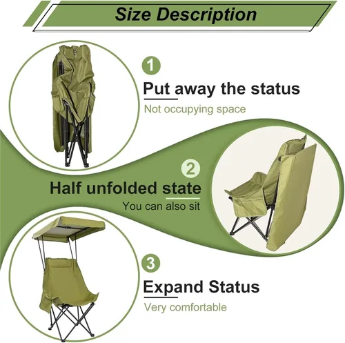 Miniatura 2 de Foldable Camping Chair with Shade Canopy(Green 1P) Oversized lightweight chair, easy open & close for beach, camping and outdoor use