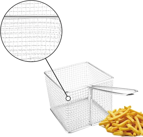 Miniatura 5 de Cesta para freidora, mini cestas de papas fritas, red de acero inoxidable sólido, colador cuadrado, herramienta con mango antideslizante
