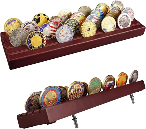 Miniatura 8 de ASmileIndeep Expositor de monedas de desafío militar pequeño de madera maciza, soporte para monedas con capacidad para 10-12 monedas, soporte