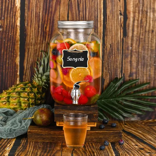 Miniatura 5 de Eleganttime Dispensadores de bebidas de vidrio de 1 galón para fiestas, paquete de 2 dispensadores de bebidas con infusor de frutas, dispensador
