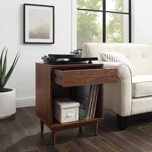 Miniatura 6 de Crosley Furniture Liam - Mesa auxiliar y soporte para tocadiscos con almacenamiento para discos de vinilo, nogal