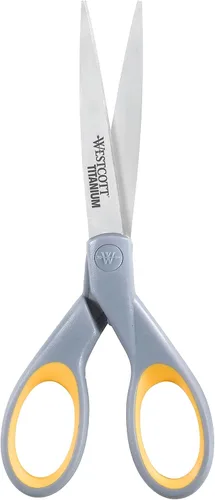 Miniatura 6 de Westcott 13824 Tijeras puntiagudas de titanio con asas suaves, de 7 y 5 pulgadas, color gris/amarillo (paquete de 2)