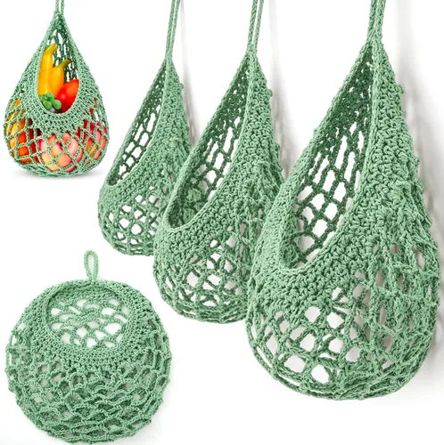 Miniatura 31 de Honeydak Cestas colgantes de pared bohemias para cocina, paquete de 3 cestas de lágrima con ganchos, almacenamiento de frutas, cebollas, verduras
