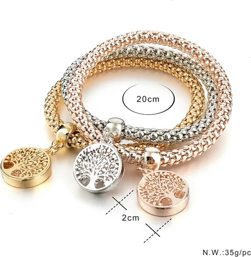 Miniatura 6 de Long Way 3 pulseras de abalorios chapados en oro rosa y plata para mujer, pulsera elástica multicapa de cristal