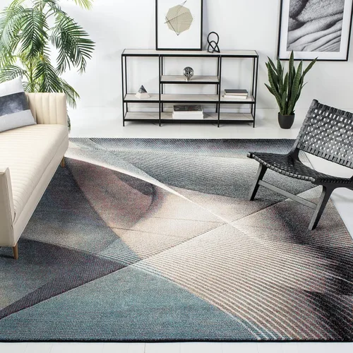 Miniatura 2 de SAFAVIEH Hollywood Collection - Alfombra decorativa de 2 pies 7 pulgadas x 5 pies, gris y azul, diseño moderno de mediados de siglo, no desprende