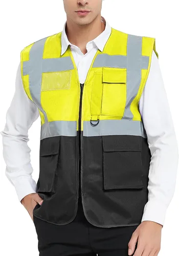 Miniatura 11 de GOGO Chaleco de seguridad de alta visibilidad de 5 bolsillos con tiras reflectantes, chaleco de uniforme de trabajo