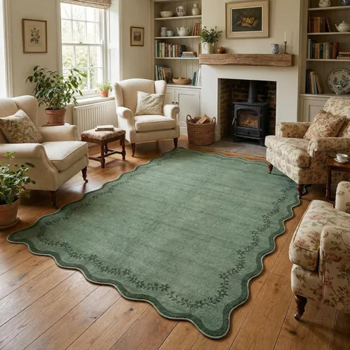 Miniatura 75 de GarveeHome Alfombra de entrada festoneada, 2 x 3, color azul sólido, lavable, alfombra floral para entrada interior, alfombra floral antideslizante