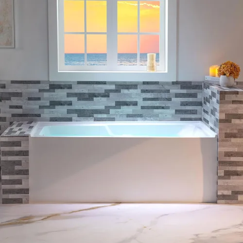 Miniatura 31 de WOODBRIDGE Bañera rectangular de acrílico de 60 pulgadas en blanco con drenaje derecho, desagüe desplegable negro mate incluido BA6030R Mate negro