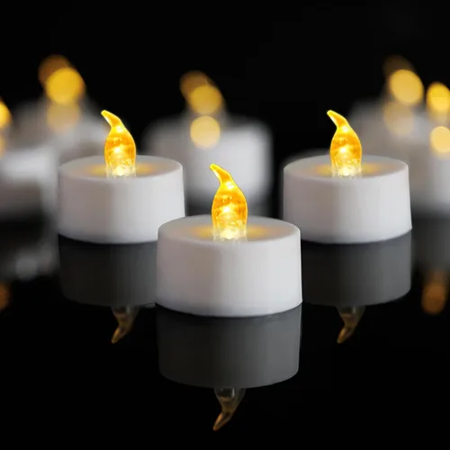 Miniatura 14 de LANKER Paquete de 24 velas de té negras – Luces LED sin llama amarillas cálidas parpadeantes – Velas falsas de larga duración a pilas – Decoración