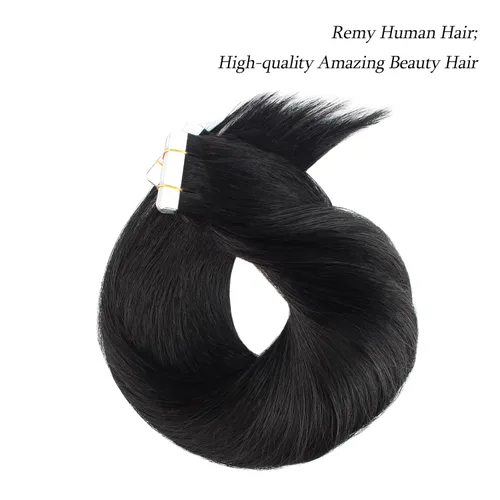 Miniatura 3 de ABH AMAZINGBEAUTY HAIR Extensiones de cinta de cabello humano Remy real, Remi, extensiones de cabello negro con pegamento en trama de piel