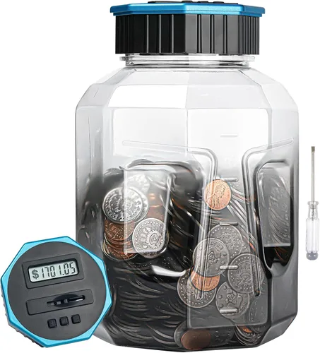 Miniatura 14 de Alcancía X-Large para adultos y niños, Vcertcpl banco digital contador de monedas con contador LCD, capacidad de 2.4L, excelente banco contador