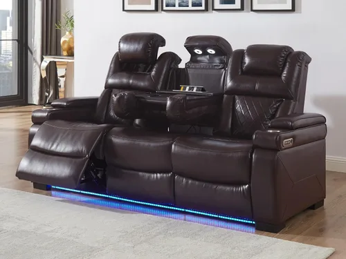 Miniatura 16 de THSUPER Sillón reclinable de cuero transpirable y sofá de dos plazas con luz LED, sofá reclinable para cine en casa con reposacabezas ajustable/luz