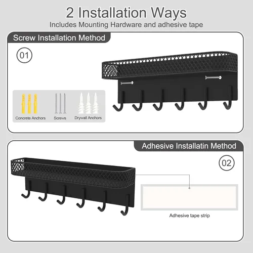 Miniatura 3 de Lwenki Soporte para llaves de pared – Colgador decorativo de acero inoxidable con 6 ganchos para sombreros, bolsos, correas – Organizador de correo