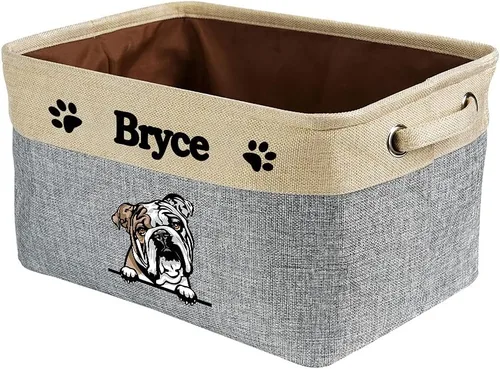 Cesta de almacenamiento plegable personalizada con un bonito perro Bulldog inglés, plegable, de tela resistente, cubo de almacenamiento para Gris y