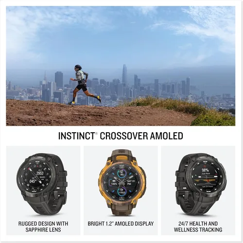 Miniatura 2 de Garmin Instinct® Crossover AMOLED, resistente reloj inteligente híbrido con GPS con manecillas de reloj analógicas y pantalla AMOLED brillante