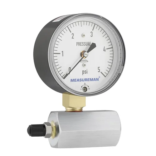 Miniatura 2 de MEASUREMAN Medidor de Presión de Tipo Diafragma en Cápsula de Baja Presión con Válvula, Conexión FNPT de 3/4", Esfera de 2-1/2", Ajustable, 0-5 Psi