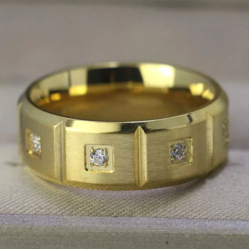 Miniatura 7 de WRS WEDDING RING SET Two Rings - Anillos para parejas para mujer, de oro amarillo de 10 quilates, con circonita cúbica blanca, conjuntos