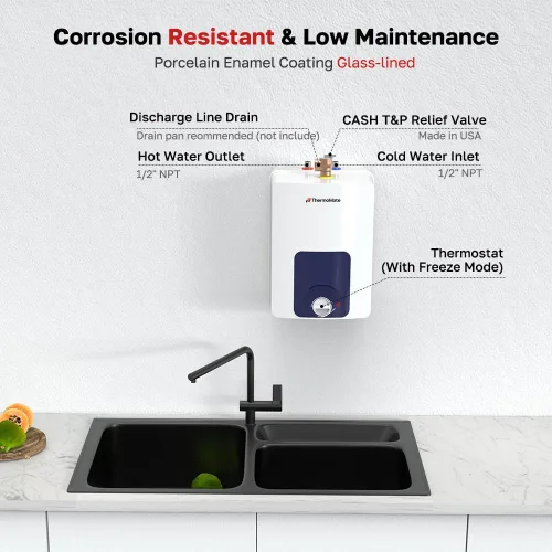 Miniatura 4 de ThermoMate Calentador de agua eléctrico con certificación UL, ES150B, punto de uso de 1.3 galones, calentador de agua debajo del fregadero, 120 V