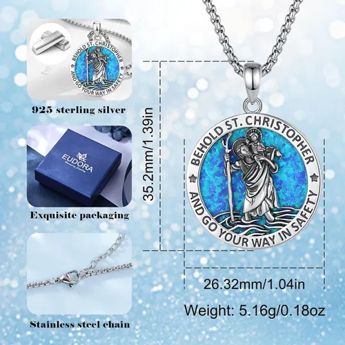 Miniatura 163 de EUDORA Collar de plata de ley 925, San Cristóbal y San Benito, San Miguel, Virgen María, San Judas Tadeo, Cruz de Buen Pastor y Arcángel, Medalla