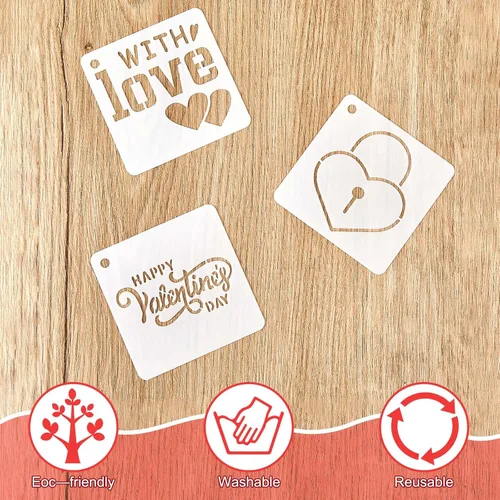 Miniatura 3 de Teling 80 plantillas de amor de corazón de San Valentín para pintar de 3 x 3 pulgadas, plantillas de dibujo reutilizables de San Valentín