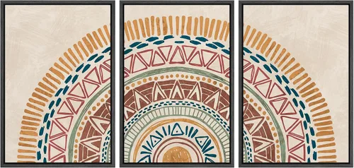 wall26 Lienzo enmarcado de 3 piezas, arte para pared, diseño geométrico de sol, arte minimalista para el hogar, decoración bohemia neutra para