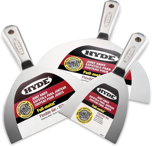 Hyde Juego de cuchillos para paneles de yeso, juego de herramientas raspadoras de pintura - Premium Full Metal 4 '' 6 '' & 8 '' Cuchillo de