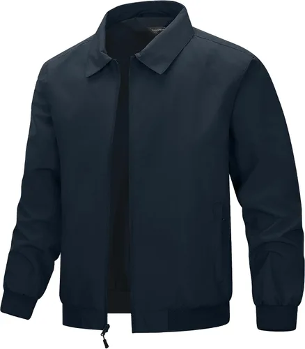 Miniatura 8 de 33,000ft Chaquetas ligeras para hombre, con cremallera completa, rompevientos, cuello ligero, elegante, casual, chaqueta de golf con bolsillos