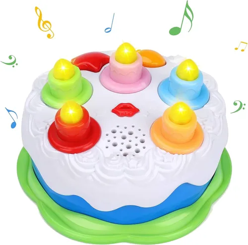 Pastel de cumpleaños de primer año - Juguetes de pastel con música, velas que cuentan y soplan, juguetes cantantes para niños y niñas de 1, 2, 3 y 4
