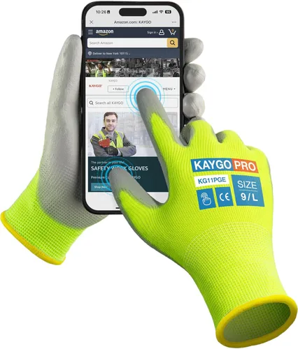 Miniatura 105 de KAYGO KG11PB - Guantes de seguridad con revestimiento delgado de poliuretano, tejido sin costuras, agarre suave en palma y dedos, para trabajo Verde