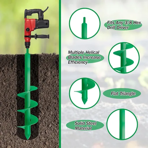 Miniatura 4 de Broca de taladro para plantar, taladro de tierra de jardín de 4 x 25 pulgadas, agujero en espiral para plantación rápida de plantas de semillero