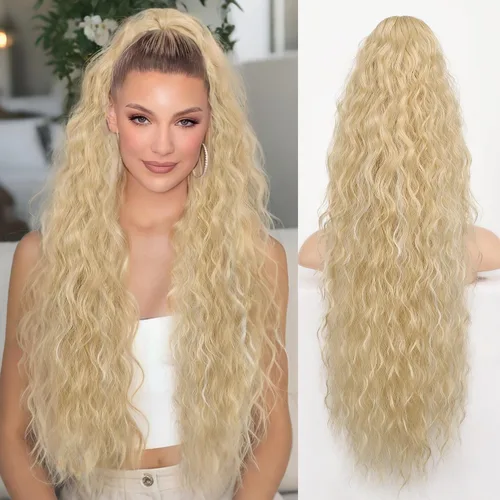 Miniatura 21 de ORSUNCER Extensión de cola de caballo de 18" con pinza rizada, cola de caballo esponjosa, extensiones de pelo sintético de aspecto natural para mujer