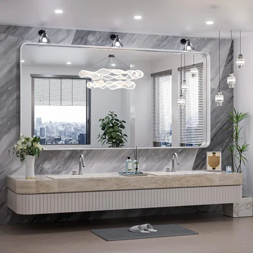 Miniatura 83 de TokeShimi - Espejo para pared de baño, espejo de tocador con marco de metal de aleación de aluminio mate cepillado e inoxidable, decoración rústica
