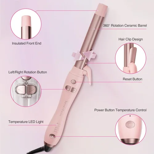 Miniatura 7 de Rizador giratorio de barril extralargo con abrazadera corta, rizador automático de 1 pulgada que crea rizos sueltos, para cabello medio y largo